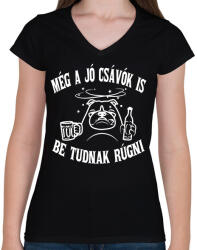 printfashion Még a jó csávók is be tudnak rúgni - Női V-nyakú póló - Fekete (16560895)