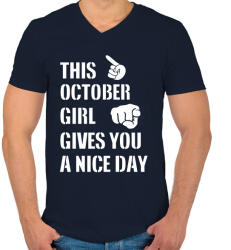 printfashion Ez a októberi csaj szép napot kíván neked - Férfi V-nyakú póló - Sötétkék (1415880)