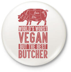 printfashion Rossz vegán - Jó hentes - Kitűző, hűtőmágnes - Fehér (9390278)