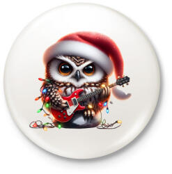printfashion Vicces karácsonyi gitáros rocker party bagoly - Kitűző, hűtőmágnes - Fehér (15260637)