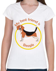 printfashion My best friend - Beagle - Női V-nyakú póló - Fehér (6296374)
