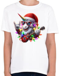 printfashion Vicces karácsonyi gitáros rocker party unikornis - Gyerek póló - Fehér (15233553)
