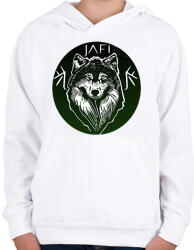 printfashion zöld farkas - Gyerek kapucnis pulóver - Fehér (13284456)