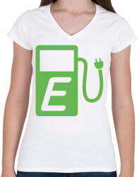 printfashion E-töltőállomás - Női V-nyakú póló - Fehér (12023827)
