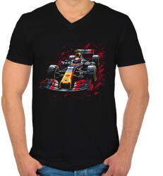 printfashion F1 autó - Férfi V-nyakú póló - Fekete (13402008)