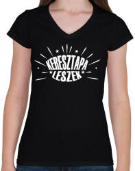 printfashion Keresztapa leszek - Női V-nyakú póló - Fekete (12685710)