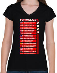 printfashion Forma 1 2023 versenyzők 006 - Női V-nyakú póló - Fekete (12361103)