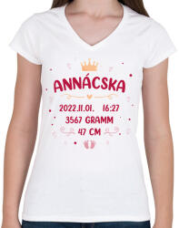printfashion Baba adatok - Kislány - Női V-nyakú póló - Fehér (10699454)
