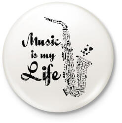 printfashion music is my life - Kitűző, hűtőmágnes - Fehér (3083505)