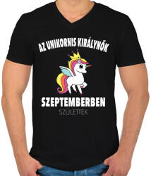printfashion Unikornis királynők szeptemberben születtek (MAGYAR) - Férfi V-nyakú póló - Fekete (840833)
