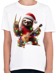 printfashion Vicces karácsonyi gitáros rocker party lajhár - Gyerek póló - Fehér (15253959)