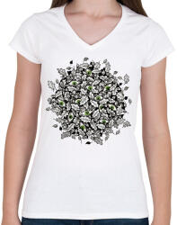 printfashion Leaves and green eyes - Női V-nyakú póló - Fehér (6313440)