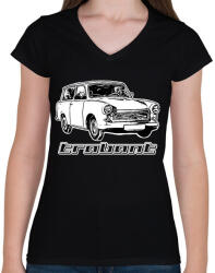 printfashion trabant - Női V-nyakú póló - Fekete (8307071)