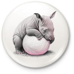 printfashion Bébi orrszarvú egy pink labdával - Kitűző, hűtőmágnes - Fehér (12642757)