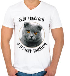 printfashion Skót lógófülű - Legjobb barát - Férfi V-nyakú póló - Fehér (7170107)