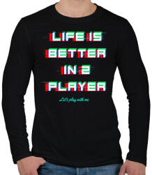 printfashion LIFE IS BETTER IN 2 PLAYER - Férfi hosszú ujjú póló - Fekete (10841031)