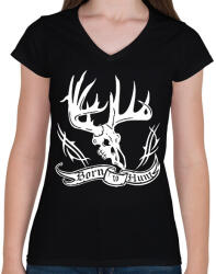 printfashion Vadásznak született - Női V-nyakú póló - Fekete (1863168)