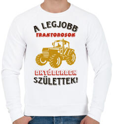 printfashion Traktoros szülinapja október - Férfi pulóver - Fehér (5750972)