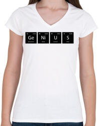 printfashion GeNiUS (periódusos rendszer) - Női V-nyakú póló - Fehér (11474535)