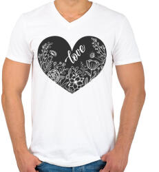 printfashion Szív virágokkal - Férfi V-nyakú póló - Fehér (4292961)