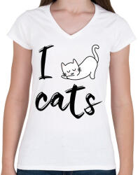 printfashion I love cats - Női V-nyakú póló - Fehér (10541861)