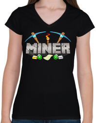 printfashion Miner - Női V-nyakú póló - Fekete (2000010)