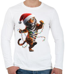 printfashion Táncoló karácsonyi party tigris - Férfi hosszú ujjú póló - Fehér (15259466)