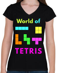 printfashion WORLD OF TETRIS - Női V-nyakú póló - Fekete (1570287)