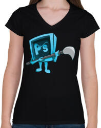 printfashion Brush - Női V-nyakú póló - Fekete (866174)