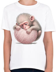 printfashion Bébi majom egy pink labdával - Gyerek póló - Fehér (12638353)