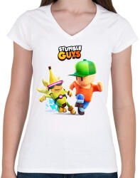 printfashion Stumble Guys game - Női V-nyakú póló - Fehér (14957722)