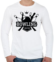 printfashion Bowling mester - Férfi hosszú ujjú póló - Fehér (7166674)