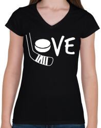 printfashion Love hockey - Női V-nyakú póló - Fekete (15643480)