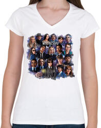 printfashion Wednesday Addams - montázs - Női V-nyakú póló - Fehér (11557290)