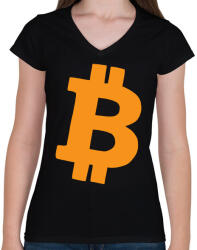 printfashion bitcoin - Női V-nyakú póló - Fekete (6040071)