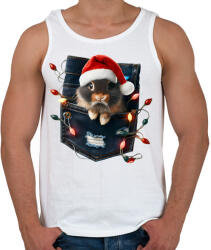 printfashion Vicces karácsonyi nyuszi zsebben - mikulás sapkában - Férfi atléta - Fehér (15221674)