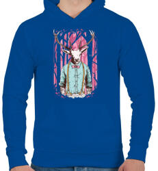 printfashion Szarvas - Férfi kapucnis pulóver - Királykék (144854)