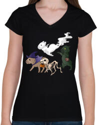 printfashion Halloween capybara - Női V-nyakú póló - Fekete (14425936)