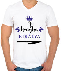 printfashion A konyha királya - Férfi V-nyakú póló - Fehér (16349561)