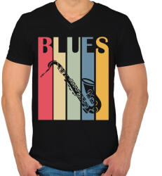 printfashion Blues music - Férfi V-nyakú póló - Fekete (7657085)