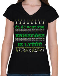 printfashion ALL I WANT FOR CHRISTMAS IS YOU - Női V-nyakú póló - Fekete (9952413)