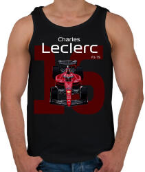 printfashion Charles Leclerc 16 autóversenyző - fehér felirat - Férfi atléta - Fekete (16041504)