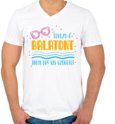 printfashion Élvezd a Balatont - Férfi V-nyakú póló - Fehér (7347997)