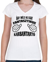 printfashion Fantasztikus karbantartó - Női V-nyakú póló - Fehér (13949432)