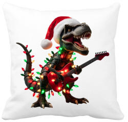 printfashion Karácsonyi rocker tirex gitárral - karácsonyi dinoszaurusz - Párnahuzat, Díszpárnahuzat - Fehér (15228955)