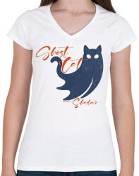 printfashion Ghost Cat Shadow - Női V-nyakú póló - Fehér (16856095)