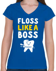 printfashion Flossing táncos fogászat - Női V-nyakú póló - Királykék (1303781)