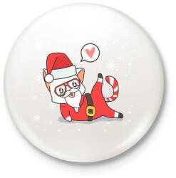 printfashion Santa Cat - Kitűző, hűtőmágnes - Fehér (3082925)