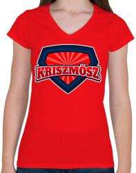printfashion SUPER KRISZMÖSZ - Női V-nyakú póló - Piros (11462024)