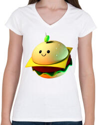 printfashion Cuki burger - Női V-nyakú póló - Fehér (6100629)